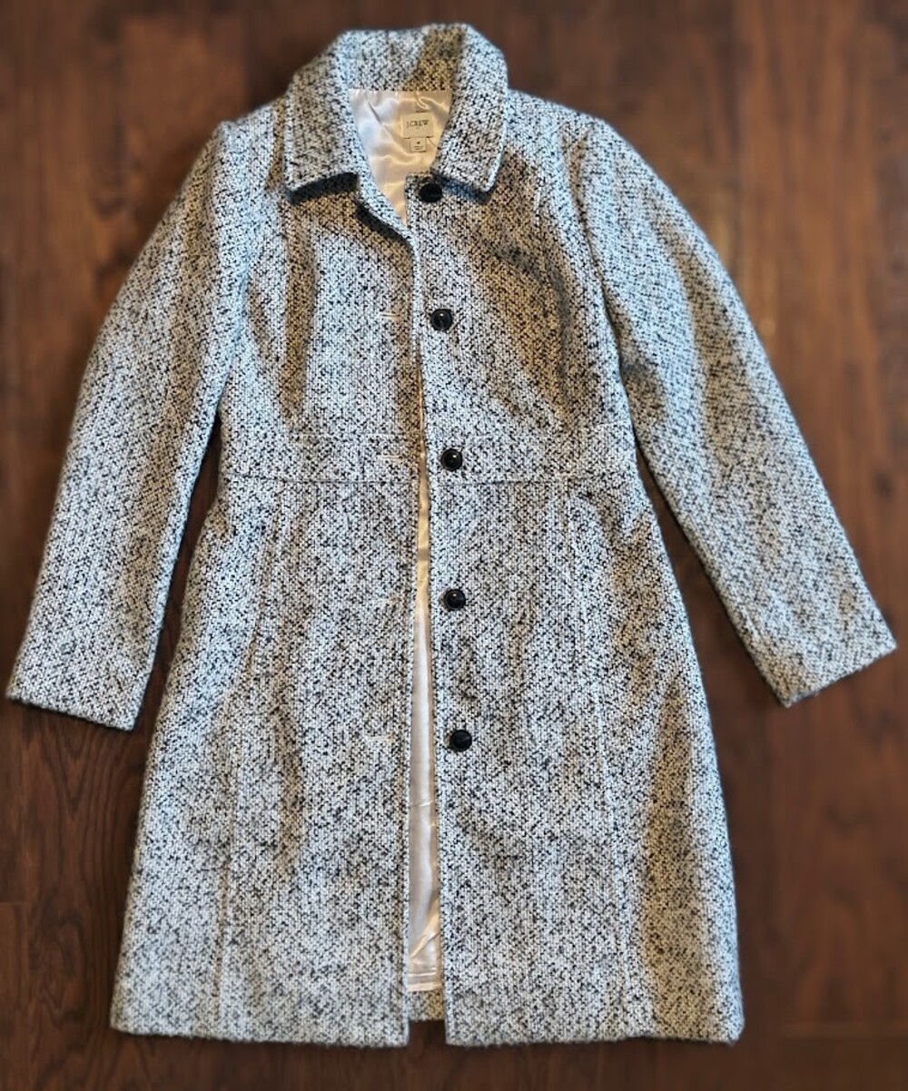 J.Crew Women's Size 4 Black White Tweed Bouclé Button Front Coat